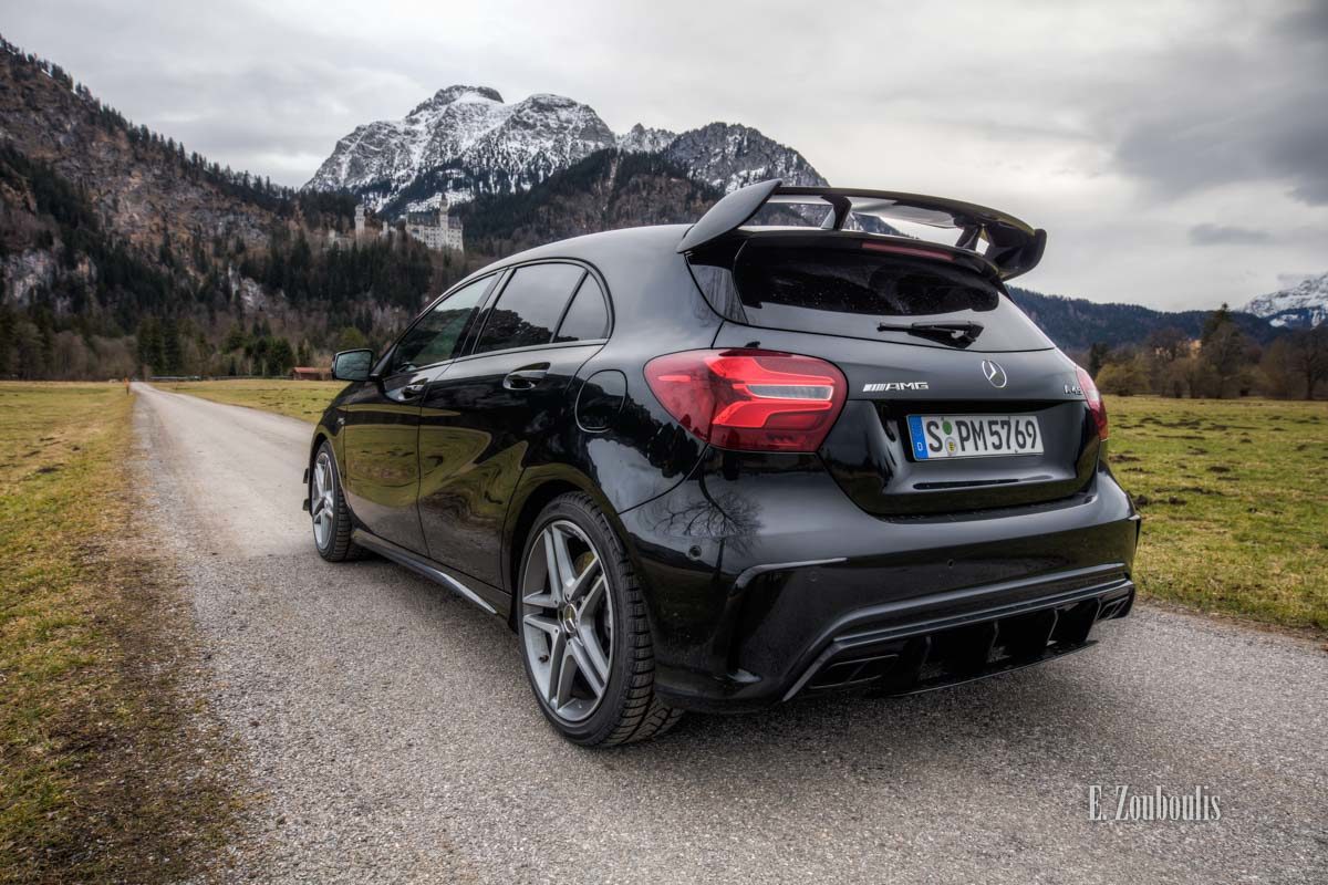 Autofotografie am Tag - Blendflecke vermeiden - Mercedes A45 Neuschwanstein