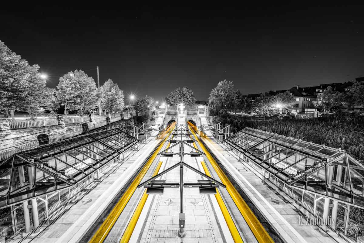 Einfahrende und ausfahrende Straßenbahnen am Pragsattel in Stuttgart