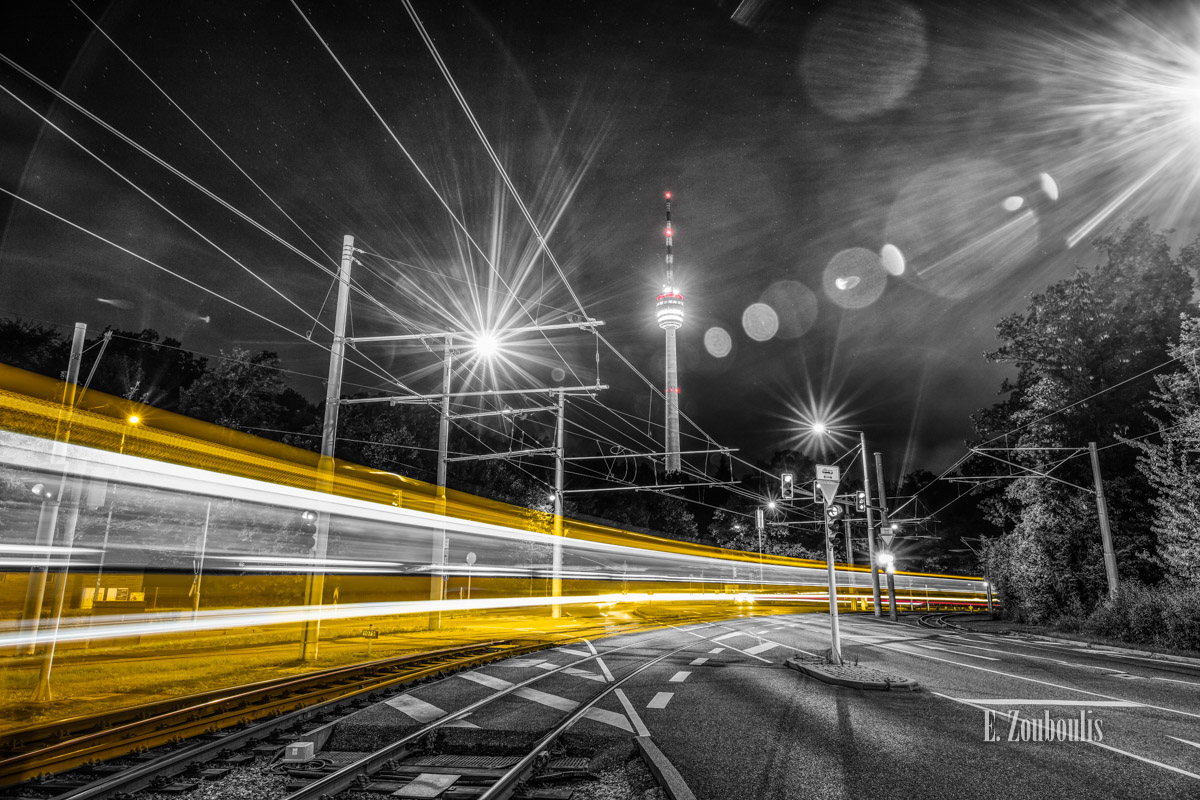 At The Speed Of Light, Chromakey, Colorkey, Deutschland, Dunkel, EZ00788, Fernsehturm, Fine Art, FineArt, Gelb, Germany, Langzeitbelichtung, Licht, Lichtschweif, Light Trails, Long Exposure, Nacht, Night, Rot, SSB, SSBAG, Speed, Stuttgart, Traffic, Trails, Train, Tram, Yellow, Zouboulis, degerloch, red, straßenbahn, zouboulis photography